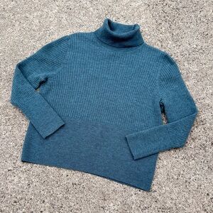 Halston Heritage Teal Cowl Neck Sweater 100% Extra Fine Merino Wool XL